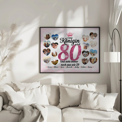 Geschenkposter individuell Königin wird 80 Geburtstag mit Herz Fotos