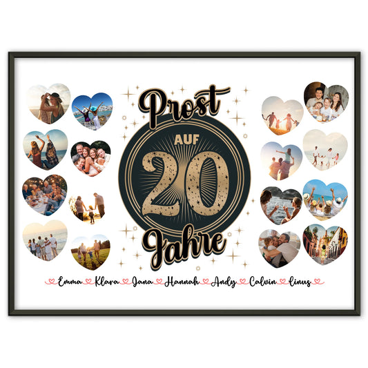 Geschenkposter personalisiert Prost auf 20 Geburtstag Vintage