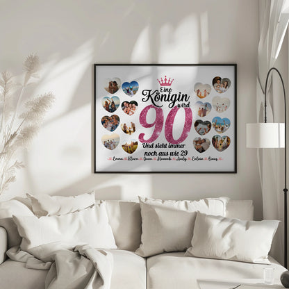 Poster als Geschenkidee Königin wird 90 Geburtstag mit Herz Fotos