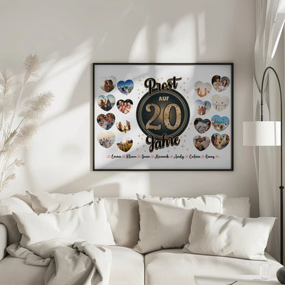 Geschenkposter personalisiert Prost auf 20 Geburtstag Vintage