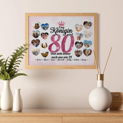 Geschenkposter individuell Königin wird 80 Geburtstag mit Herz Fotos