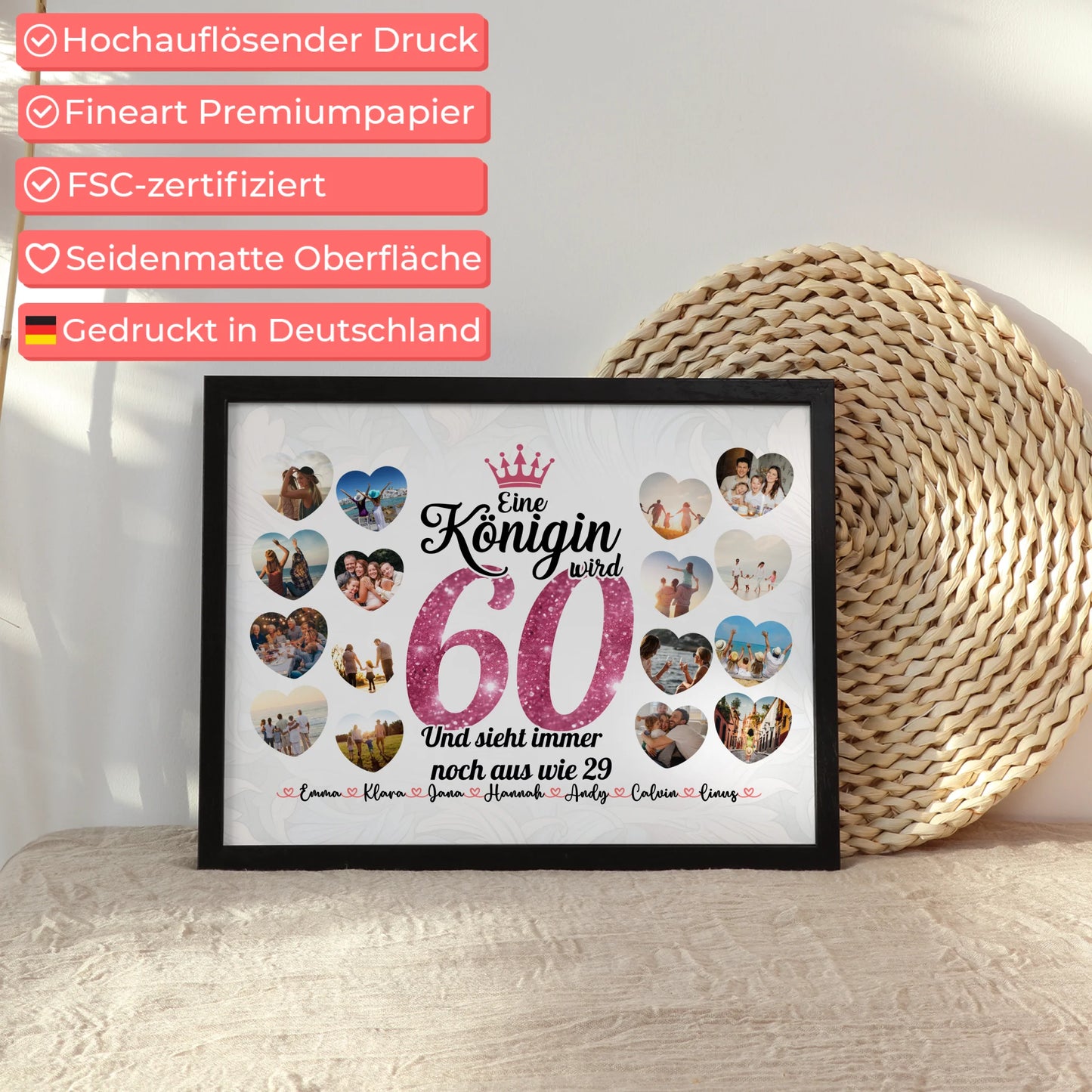 Poster Geschenk Königin wird 60 Geburtstag mit Herz Fotos
