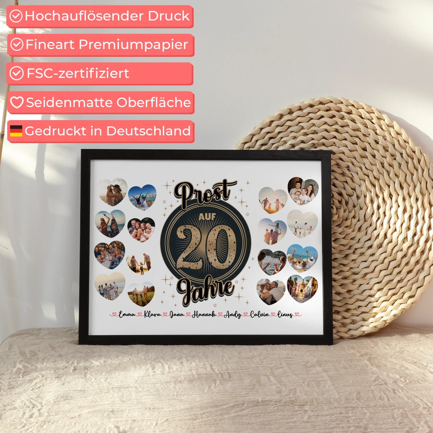 Geschenkposter personalisiert Prost auf 20 Geburtstag Vintage