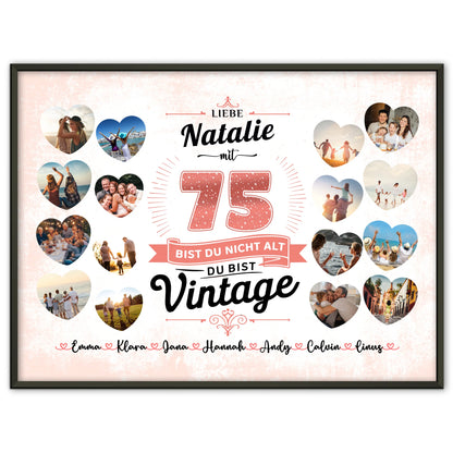 Poster als Geschenkidee 75 Geburstag Nicht alt sondern Vintage mit Name