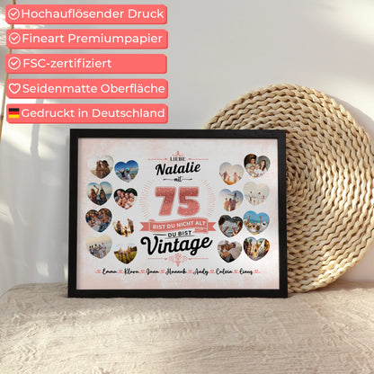 Poster als Geschenkidee 75 Geburstag Nicht alt sondern Vintage mit Name