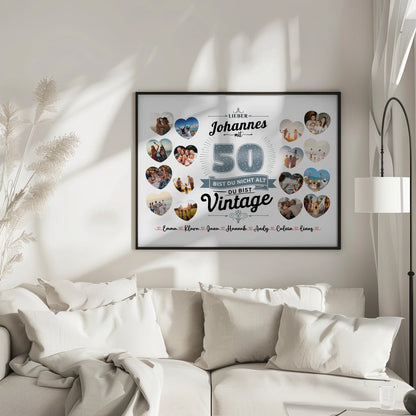 Poster als Geschenkidee 50 Geburstag Du bist Vintage mit Name
