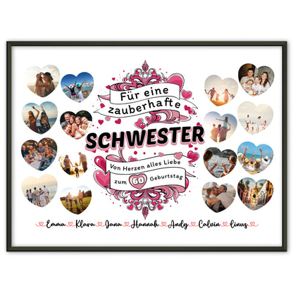 Geschenkposter personalisiert Geburtstag Zauberhafte Schwester mit Alter