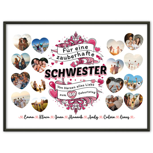 Geschenkposter personalisiert Geburtstag Zauberhafte Schwester mit Alter