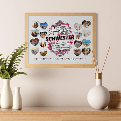 Geschenkposter personalisiert Geburtstag Zauberhafte Schwester mit Alter