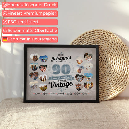 Poster Geschenk 90 Geburstag Du bist Vintage mit Name