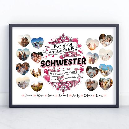 Geschenkposter personalisiert Geburtstag Zauberhafte Schwester mit Alter