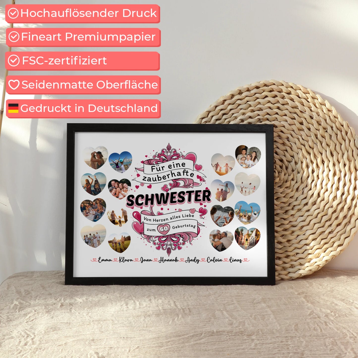 Geschenkposter personalisiert Geburtstag Zauberhafte Schwester mit Alter