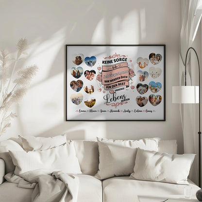 Geschenkposter personalisiert Keine Sorge Schwiegermama 8 Fotos in Herzform
