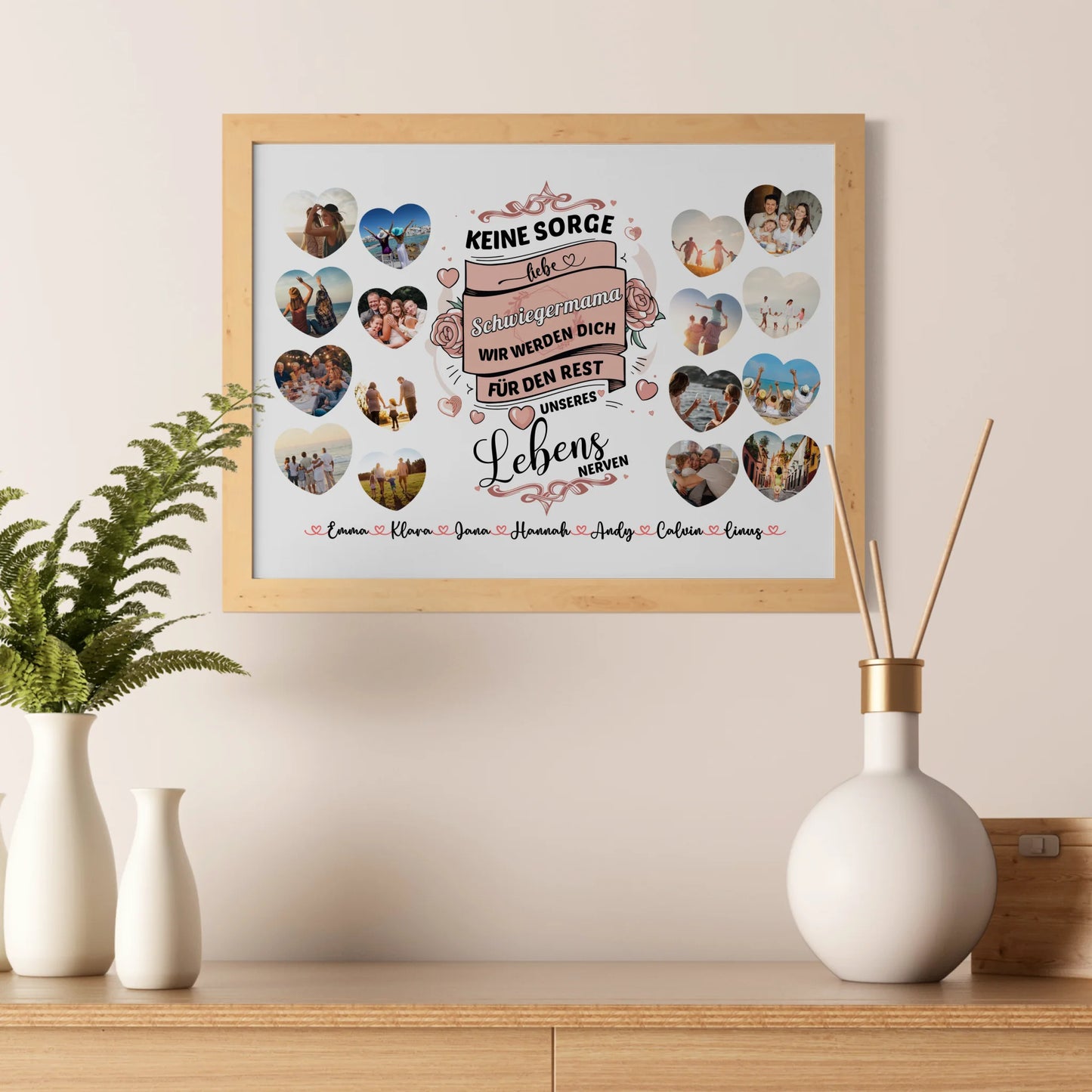 Geschenkposter personalisiert Keine Sorge Schwiegermama 8 Fotos in Herzform