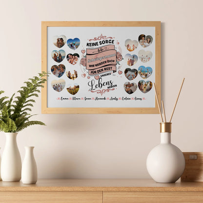 Geschenkposter personalisiert Keine Sorge Schwiegermama 8 Fotos in Herzform