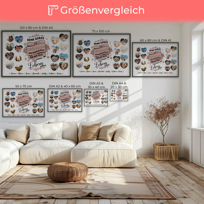 Poster personalisiert Keine Sorge Wunschname 8 Fotos in Herzform