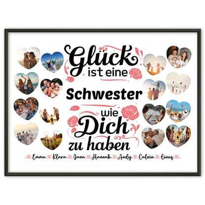 Geburtstagsposter personalisiert Glück ist eine Schwester wie du Geburtstag