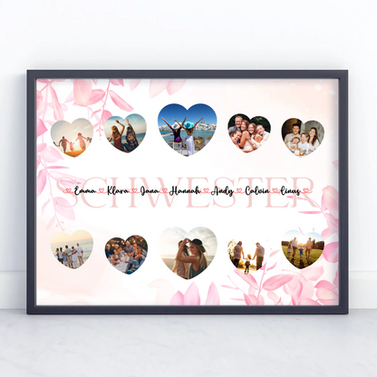 Personalisiertes Poster Schwester Geschenk Liebe mit Namen und Fotos