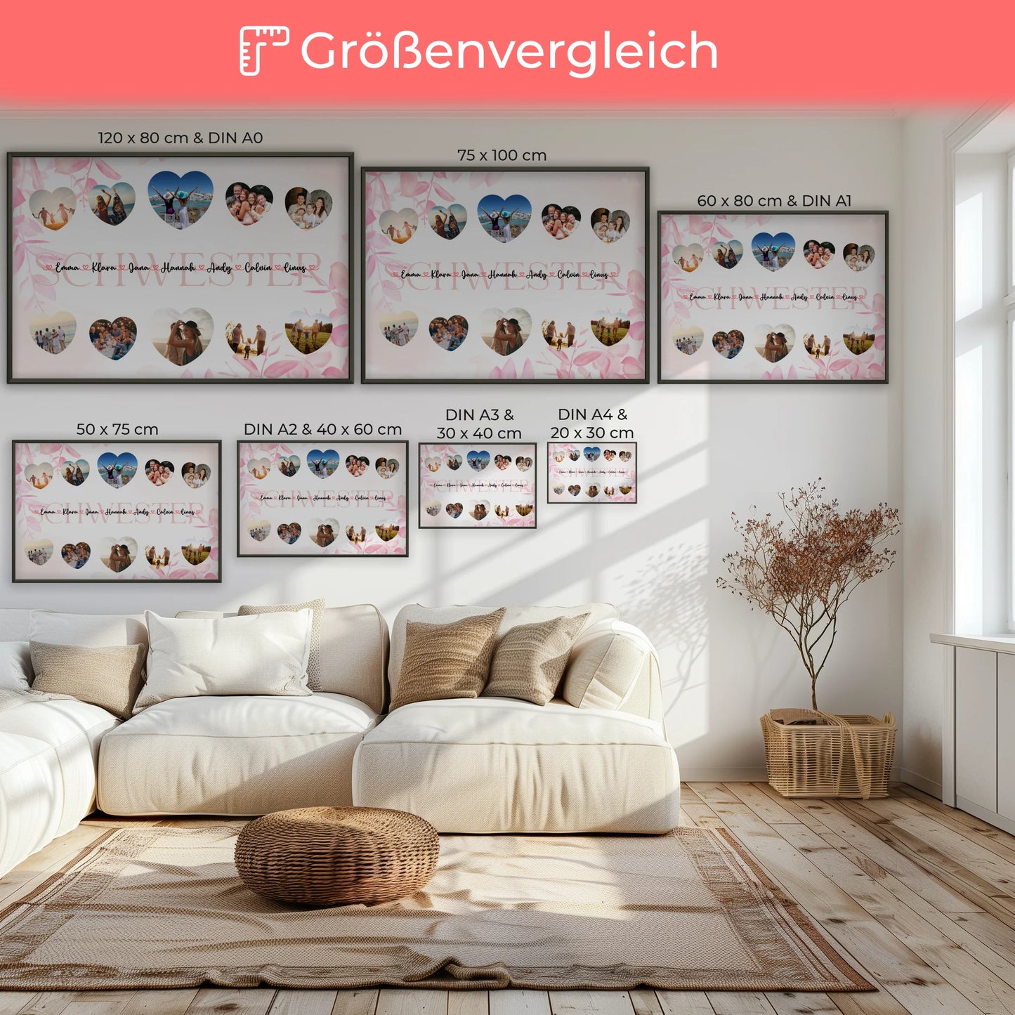 Personalisiertes Poster Schwester Geschenk Liebe mit Namen und Fotos