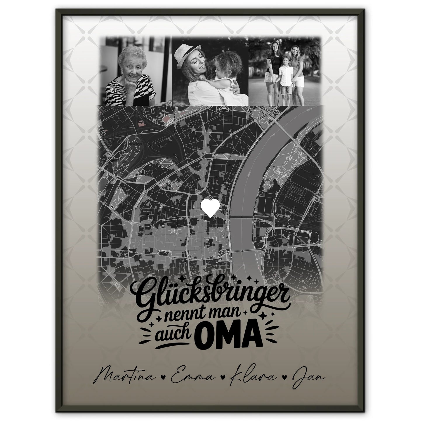 Oma Poster mit 4 Fotos und Karte Glücksbringer nennt man auch Bruder Schwarz-Weiß personalisiertes Geschenk