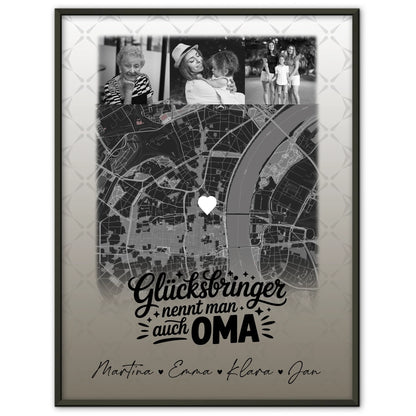 Oma Poster mit 4 Fotos und Karte Glücksbringer nennt man auch Bruder Schwarz-Weiß personalisiertes Geschenk