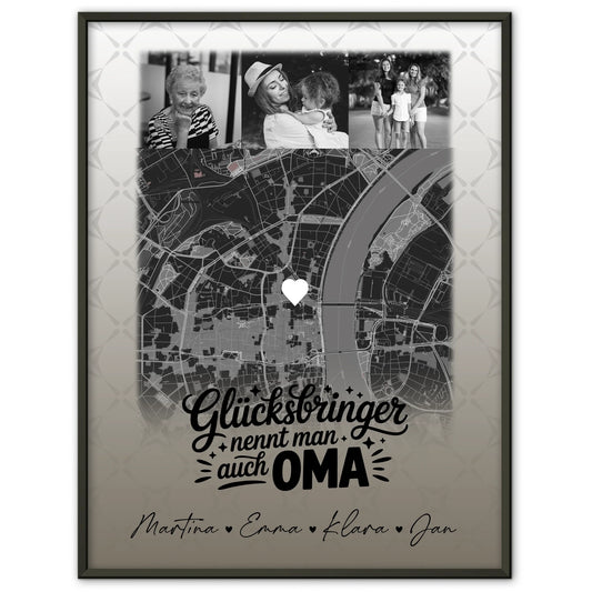 Oma Poster mit 4 Fotos und Karte Glücksbringer nennt man auch Bruder Schwarz-Weiß personalisiertes Geschenk