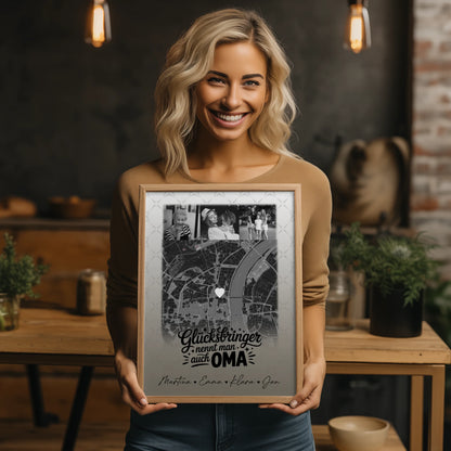 Oma Poster mit 4 Fotos und Karte Glücksbringer nennt man auch Bruder Schwarz-Weiß personalisiertes Geschenk