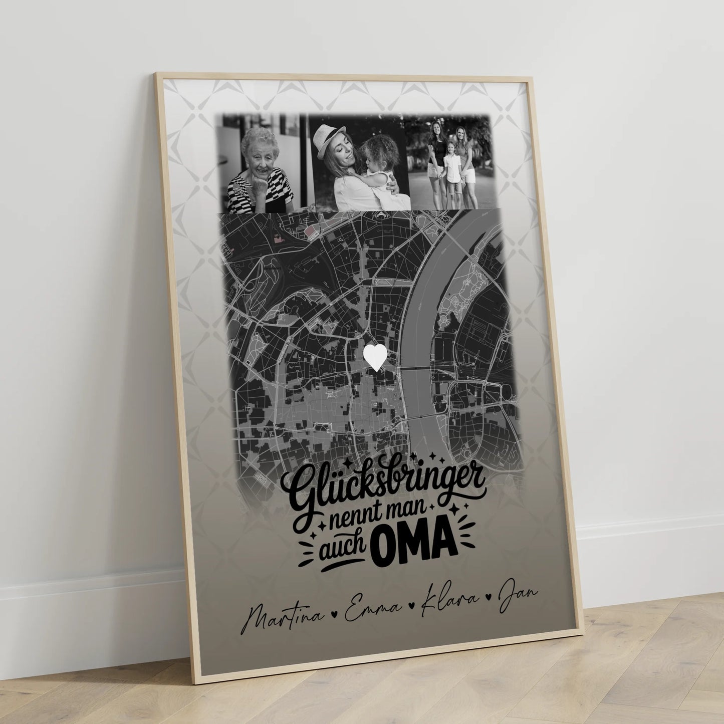 Oma Poster mit 4 Fotos und Karte Glücksbringer nennt man auch Bruder Schwarz-Weiß personalisiertes Geschenk