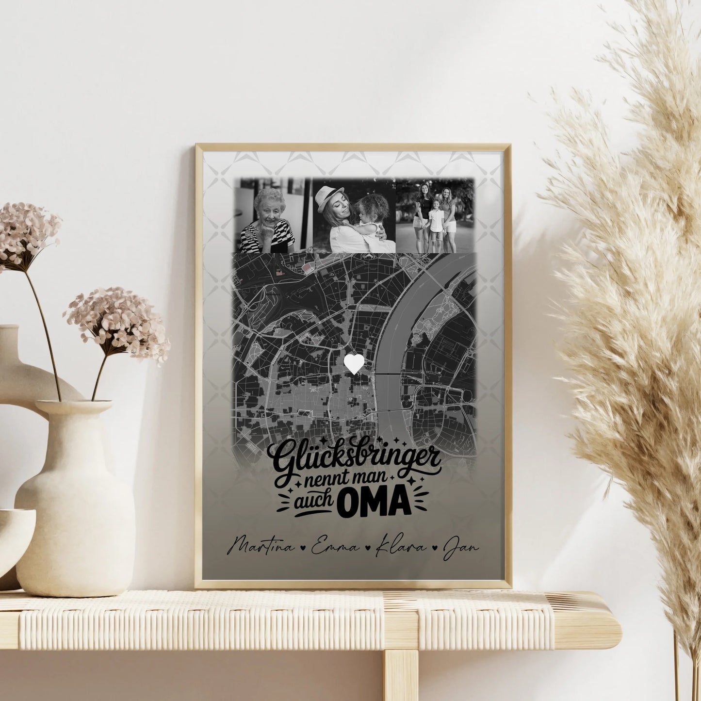 Oma Poster mit 4 Fotos und Karte Glücksbringer nennt man auch Bruder Schwarz-Weiß personalisiertes Geschenk