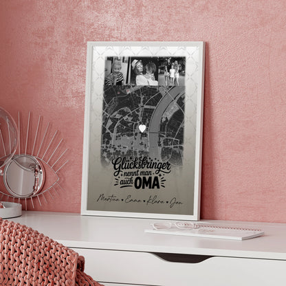 Oma Poster mit 4 Fotos und Karte Glücksbringer nennt man auch Bruder Schwarz-Weiß personalisiertes Geschenk