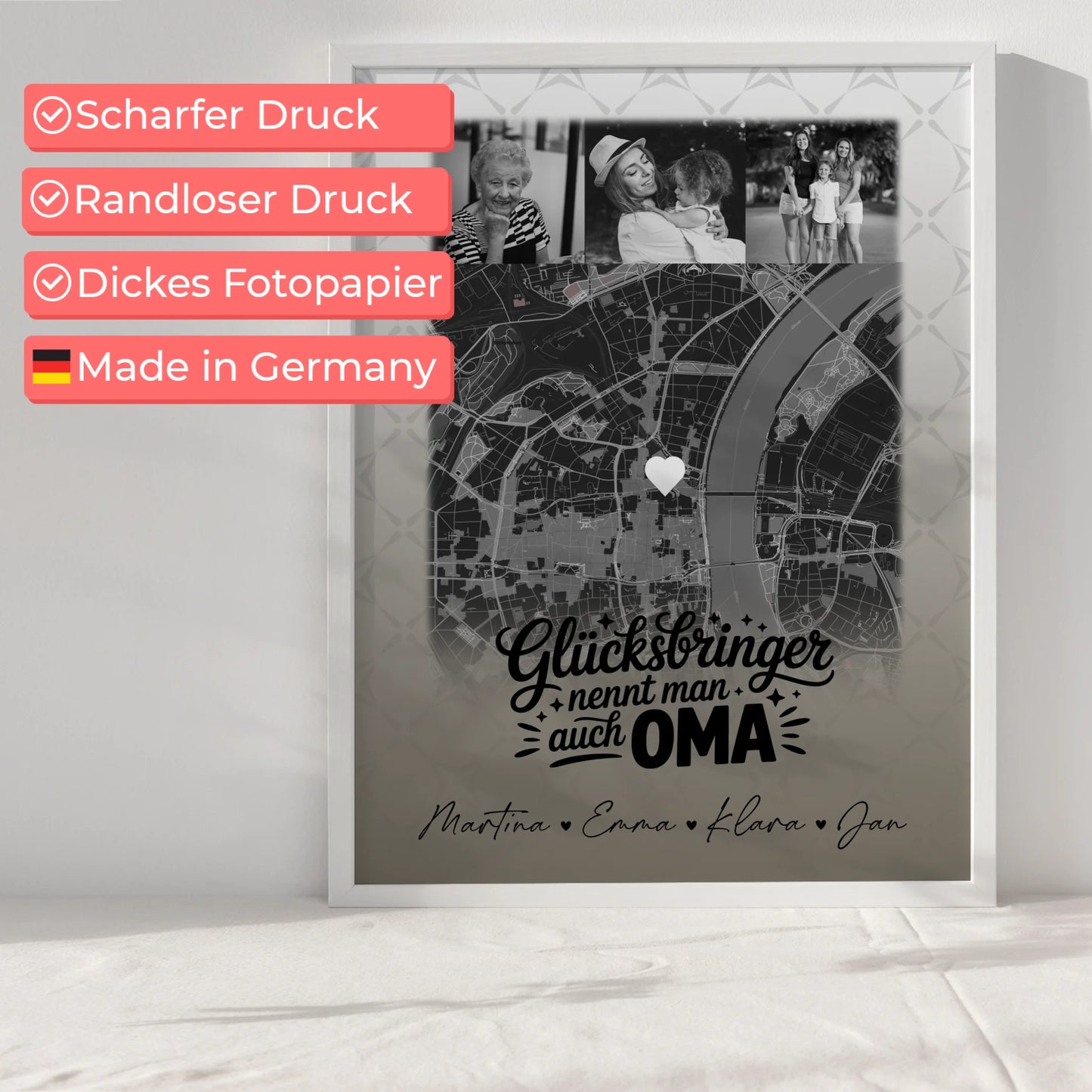 Oma Poster mit 4 Fotos und Karte Glücksbringer nennt man auch Bruder Schwarz-Weiß personalisiertes Geschenk