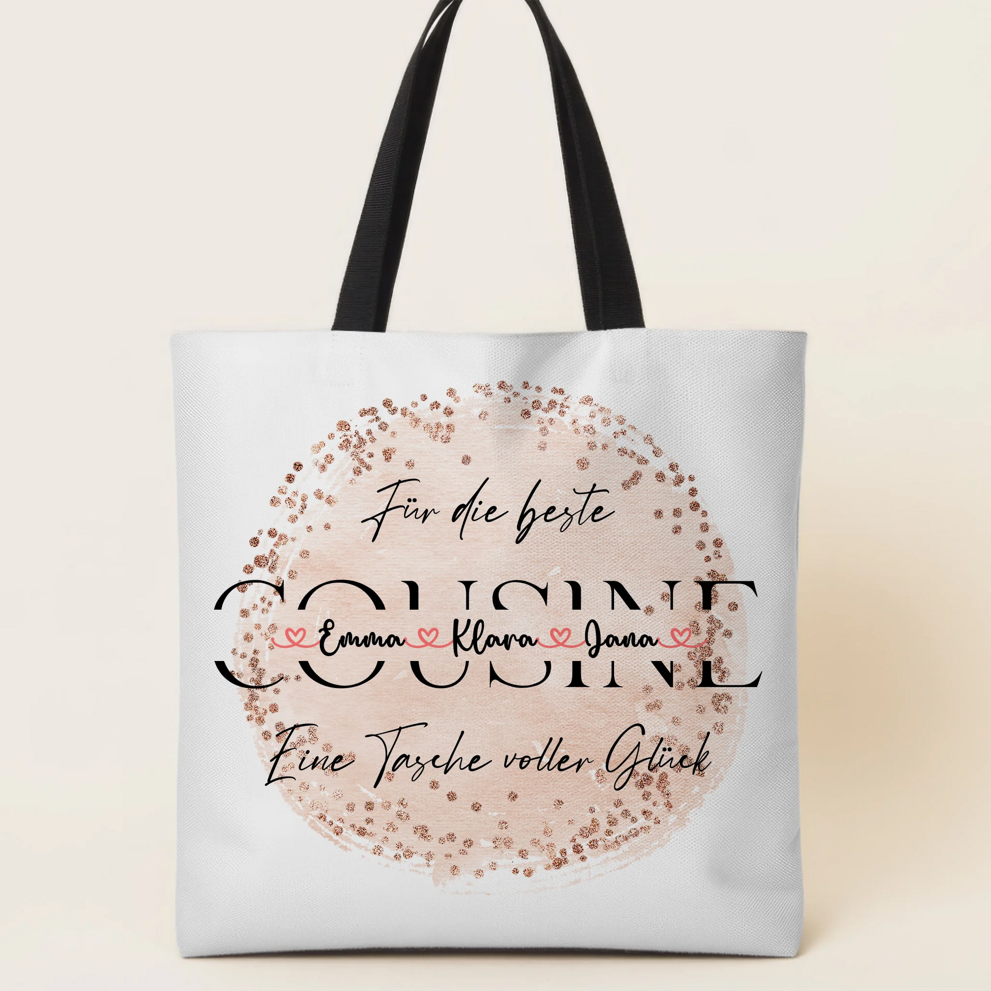 Tasche Mit Namen Personalisiert für Cousine Stoffbeutel mit Hintergrundbild & Wunschtext 1