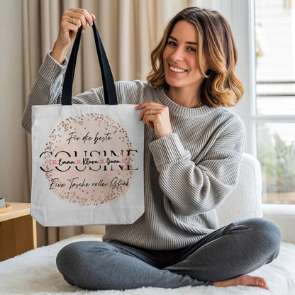 Tasche Mit Namen Personalisiert für Cousine Stoffbeutel mit Hintergrundbild & Wunschtext 2
