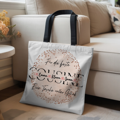Tasche Mit Namen Personalisiert für Cousine Stoffbeutel mit Hintergrundbild & Wunschtext 3