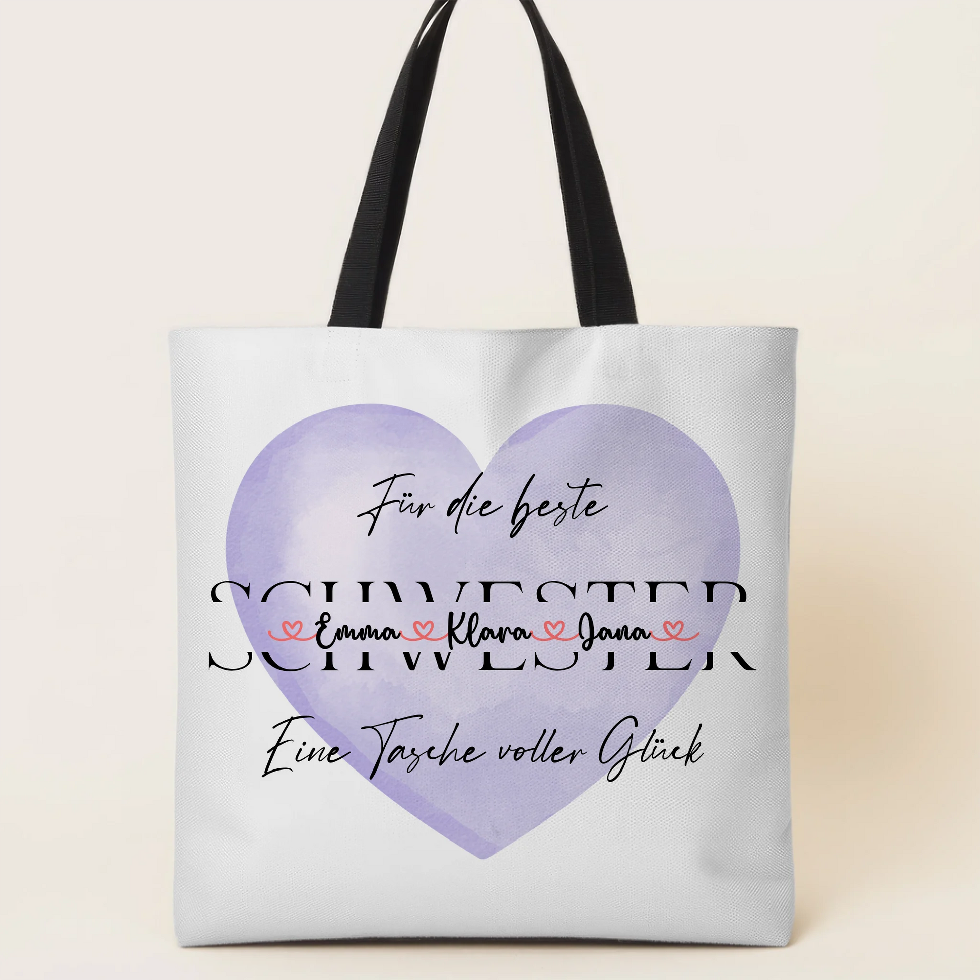 Tasche Mit Namen Personalisiert für Schwester - Einkaufstasche mit Wunschtext 1