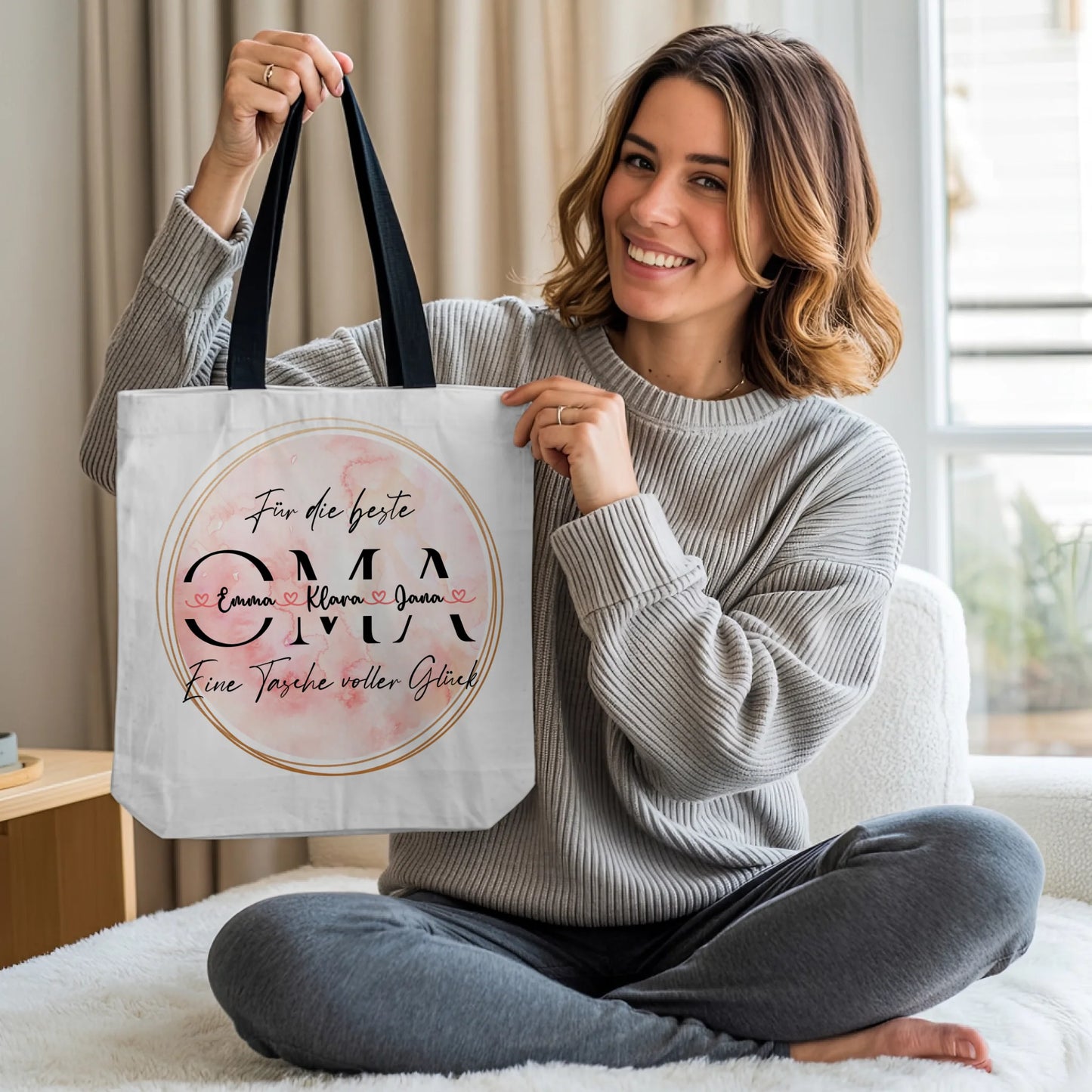 Oma Tasche Personalisiert mit Namen Wunschtext und Hintergrundbild Stoffbeutel 2