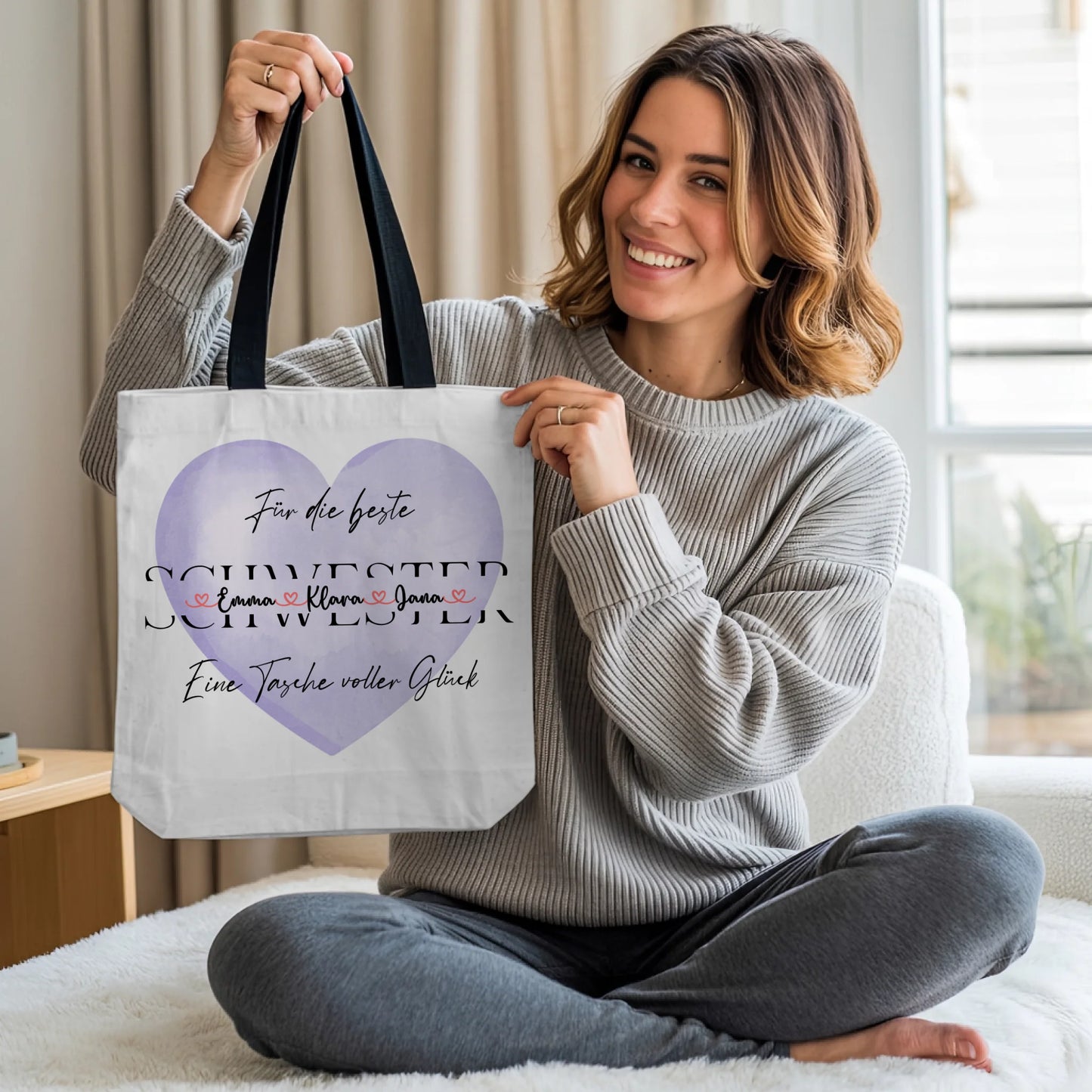 Tasche Mit Namen Personalisiert für Schwester - Einkaufstasche mit Wunschtext 2