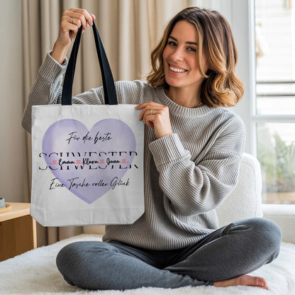 Tasche Mit Namen Personalisiert für Schwester - Einkaufstasche mit Wunschtext 2