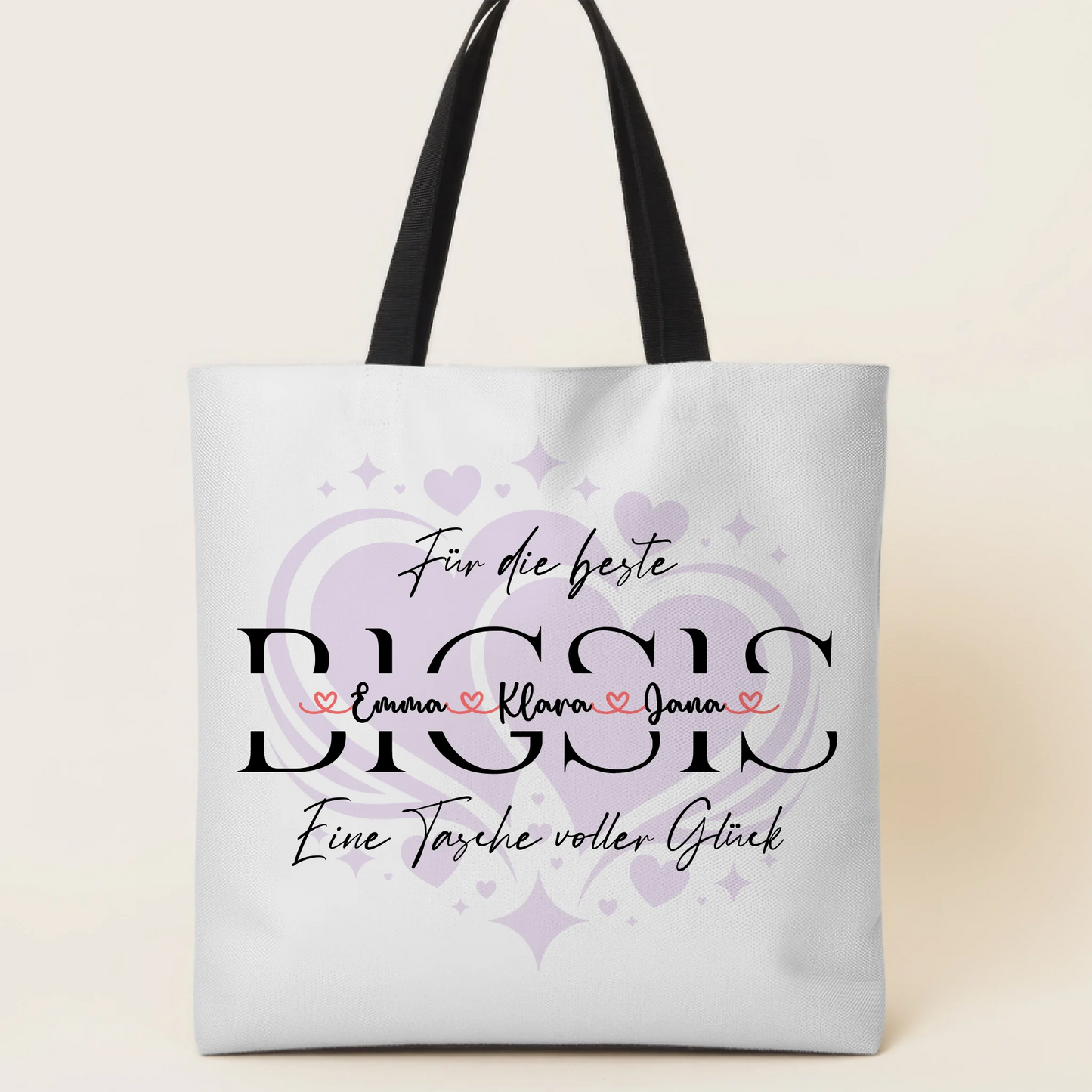 Tasche Mit Namen Personalisiert für Schwester BIGSIS mit Hintergrundbild & Wunschtext 1