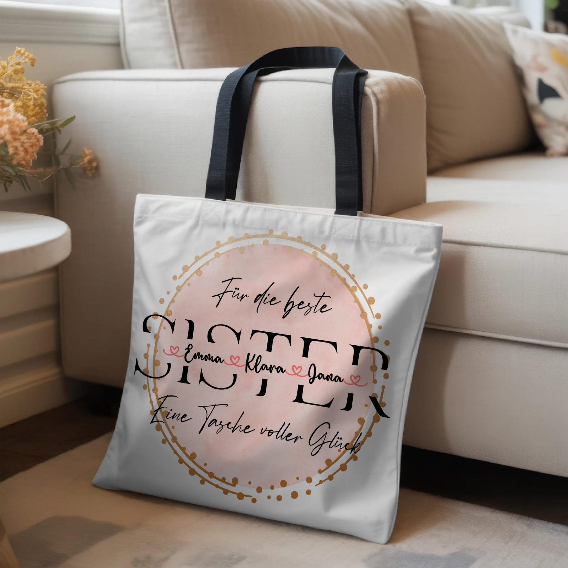 Tasche Mit Namen Personalisiert Sister Beutel mit Namen, Hintergrundbild & Wunschtext 3