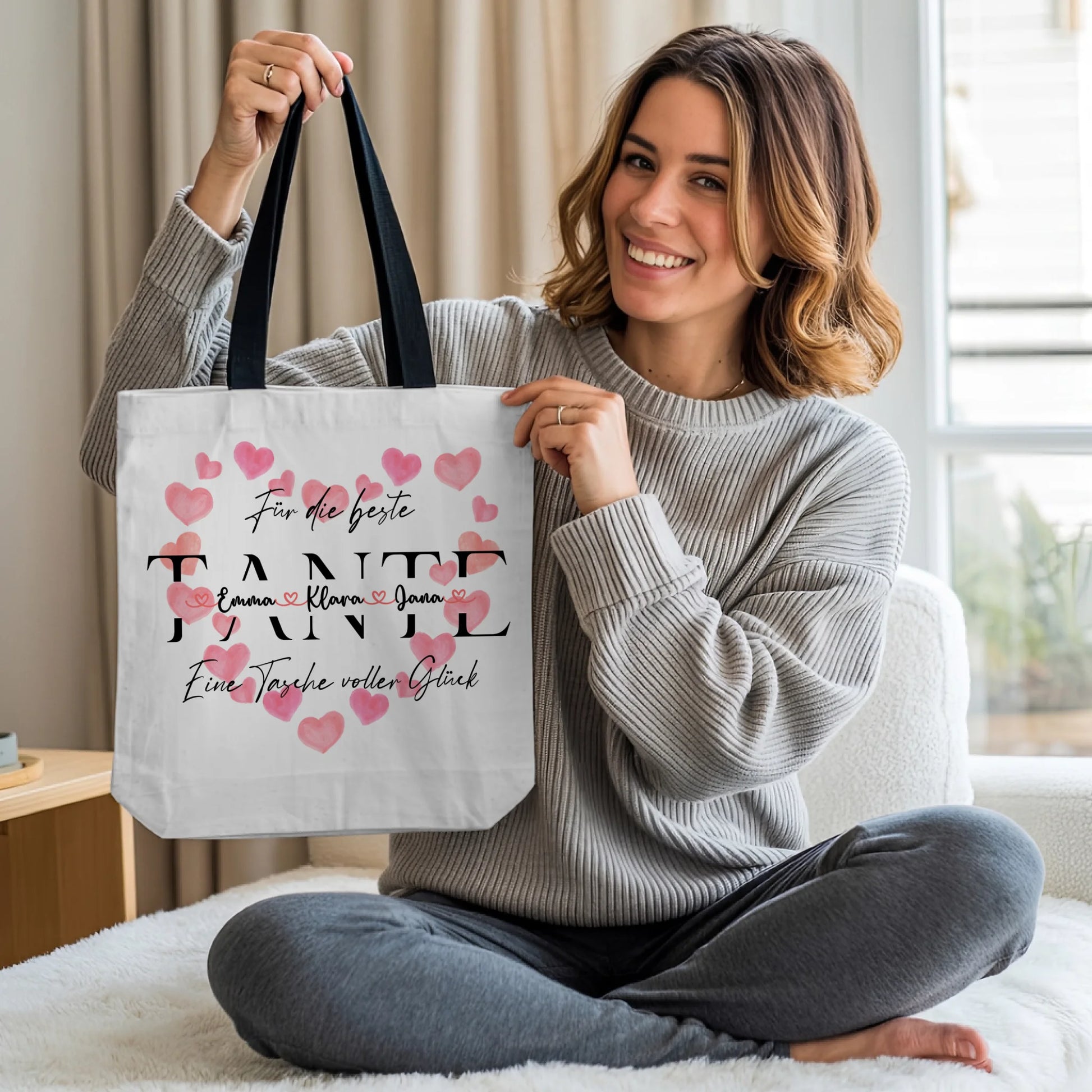 Tasche Mit Namen Personalisiert für TANTE Stoffbeutel mit Namen, Hintergrund & Wunschtext 2
