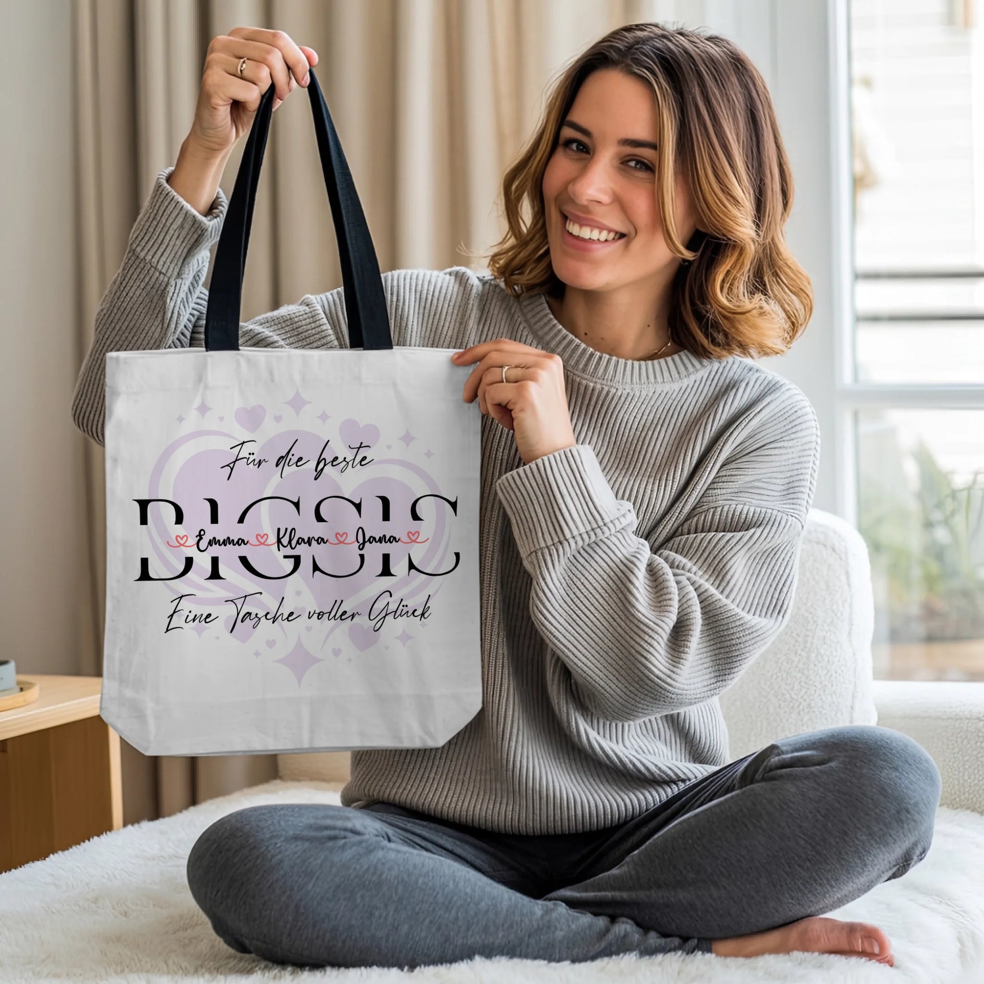 Tasche Mit Namen Personalisiert für Schwester BIGSIS mit Hintergrundbild & Wunschtext 2