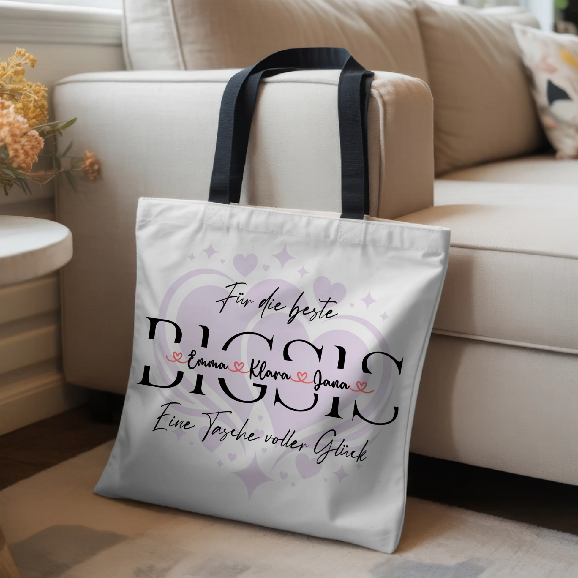 Tasche Mit Namen Personalisiert für Schwester BIGSIS mit Hintergrundbild & Wunschtext 3