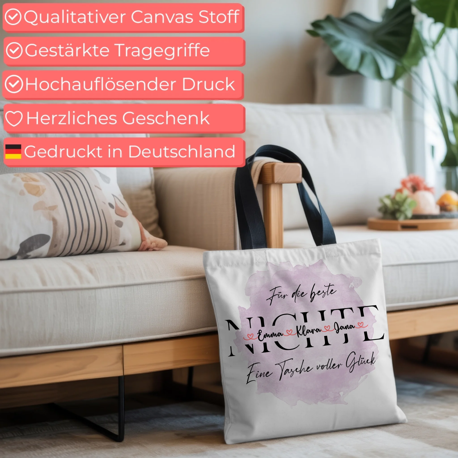 Tasche Mit Namen Personalisiert für Nichte Stofftasche mit Wunschtext 6