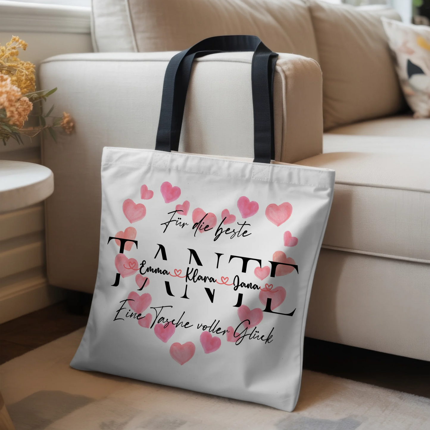 Tasche Mit Namen Personalisiert für TANTE Stoffbeutel mit Namen, Hintergrund & Wunschtext 3