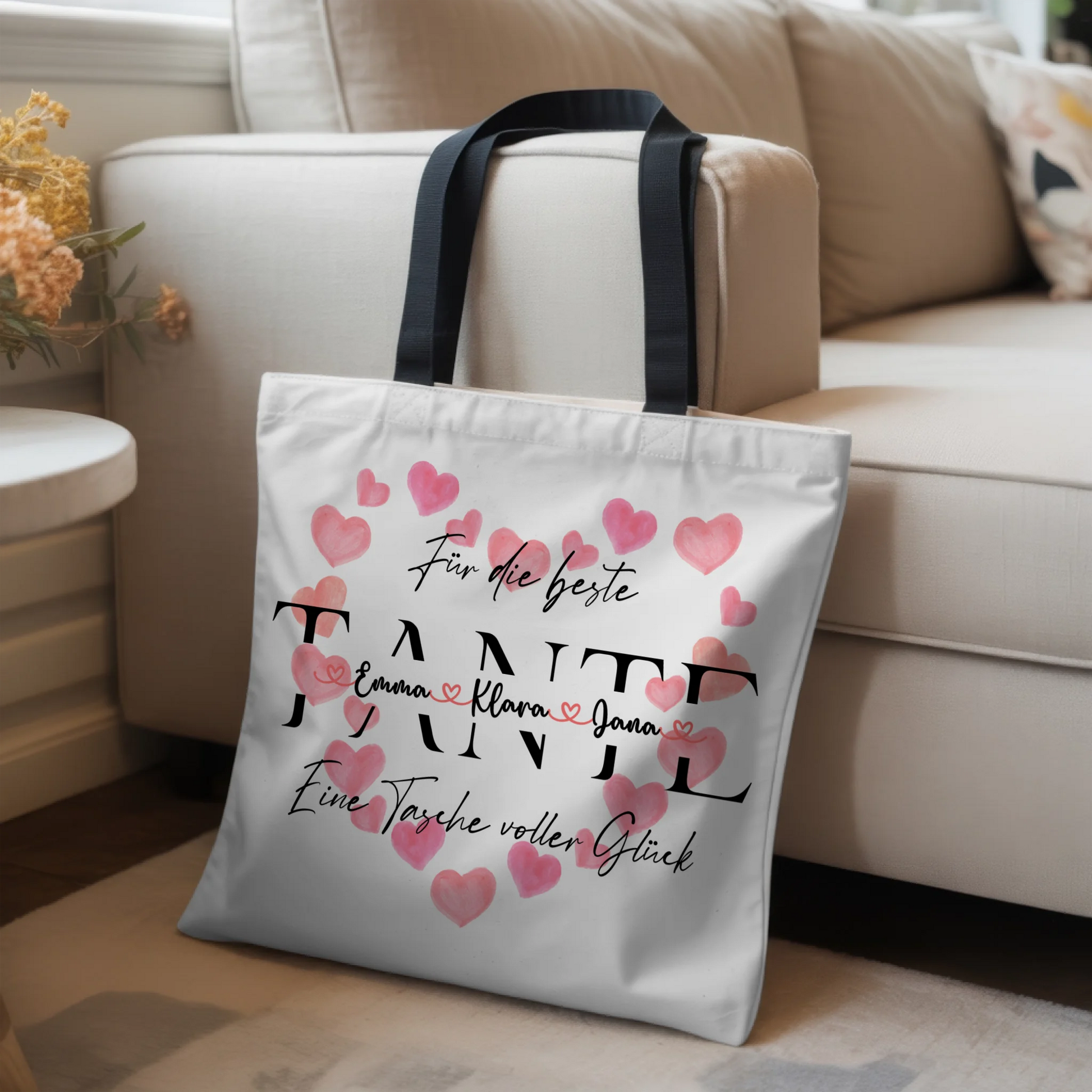 Tasche Mit Namen Personalisiert für TANTE Stoffbeutel mit Namen, Hintergrund & Wunschtext 3