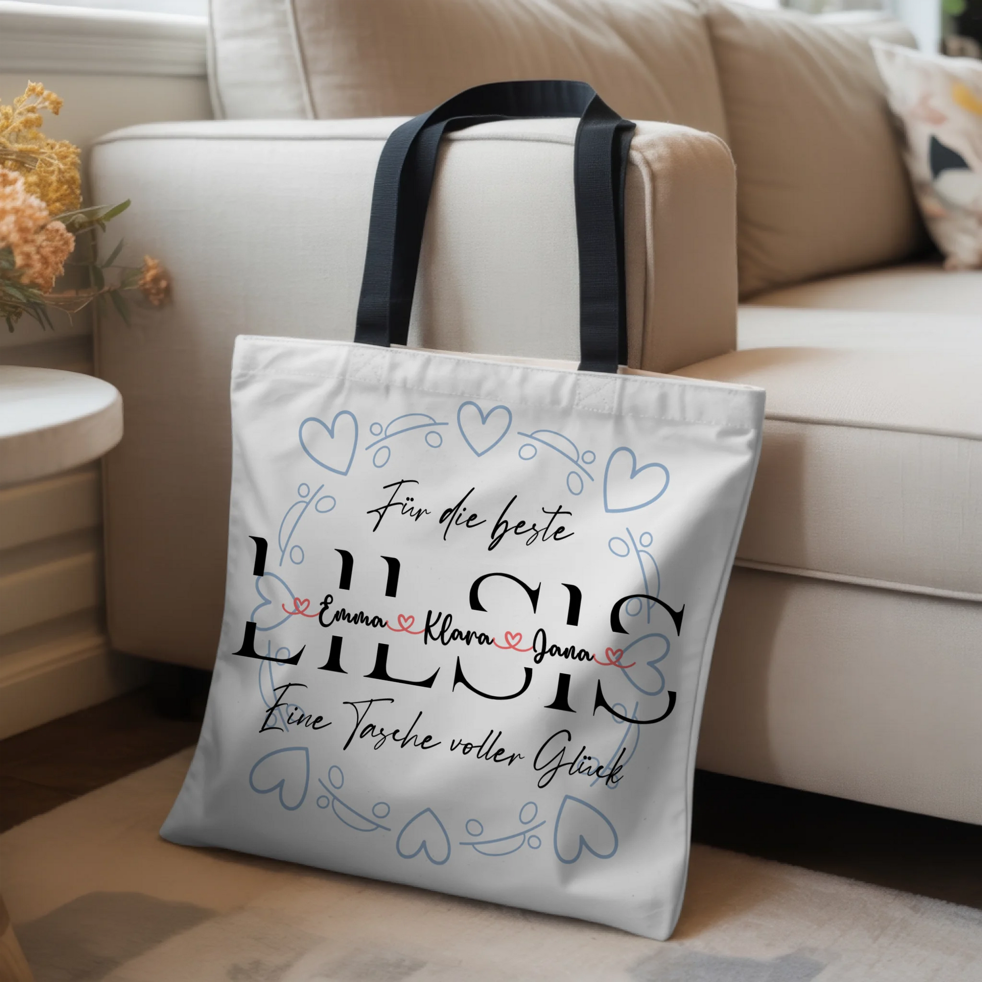 Tasche Mit Namen Personalisiert LILSIS Stofftasche mit Wunschtext & Hintergrundbild 3