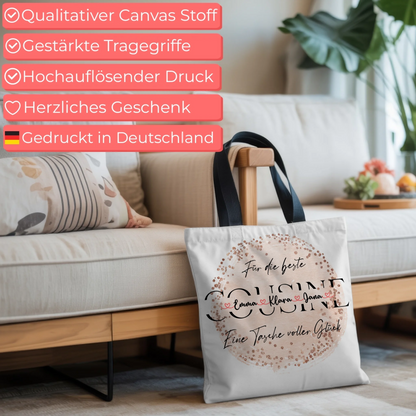 Tasche Mit Namen Personalisiert für Cousine Stoffbeutel mit Hintergrundbild & Wunschtext 6