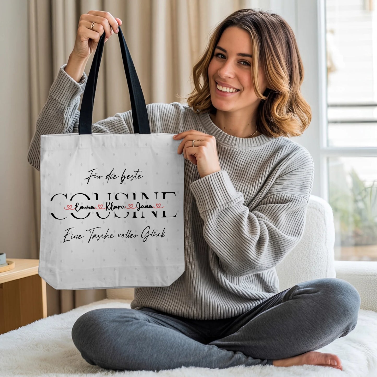 Tasche Mit Namen Personalisiert Cousine Pinky Pastell - Namen Hintergrundbild & Wunschtext 2