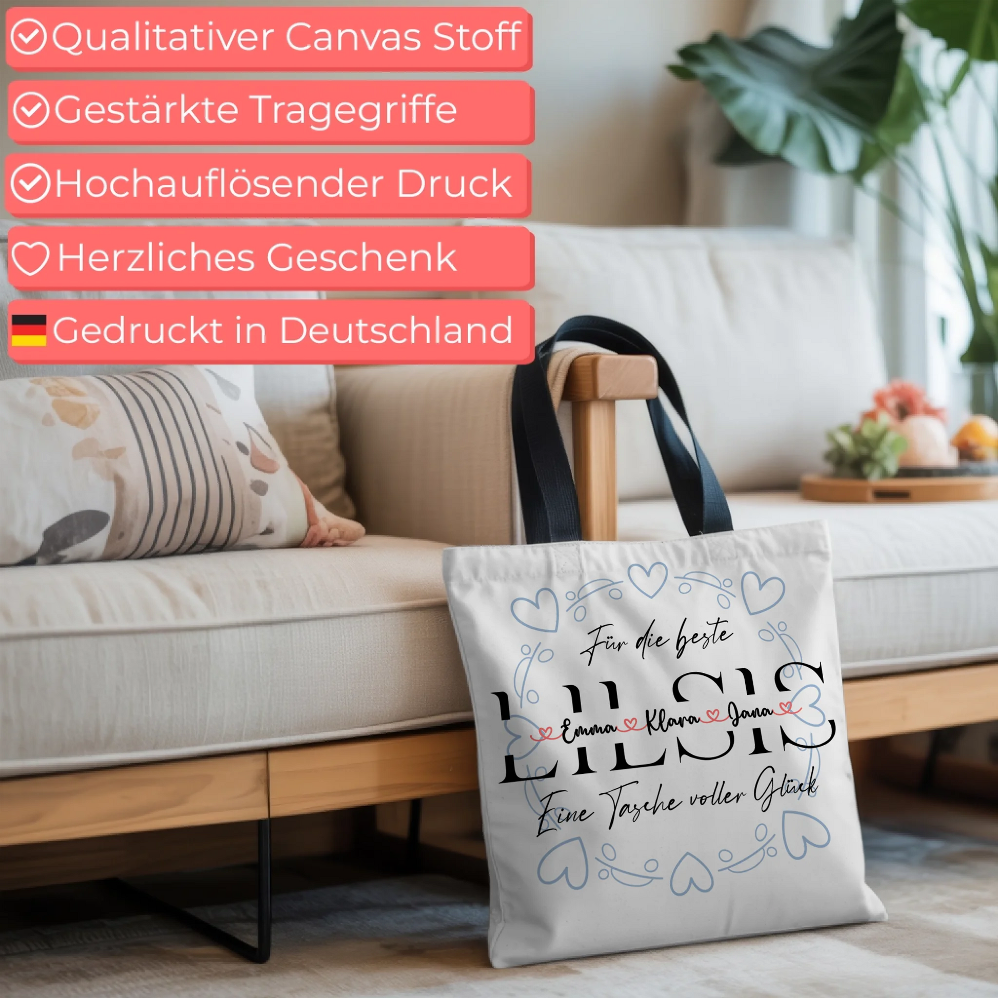 Tasche Mit Namen Personalisiert LILSIS Stofftasche mit Wunschtext & Hintergrundbild 6